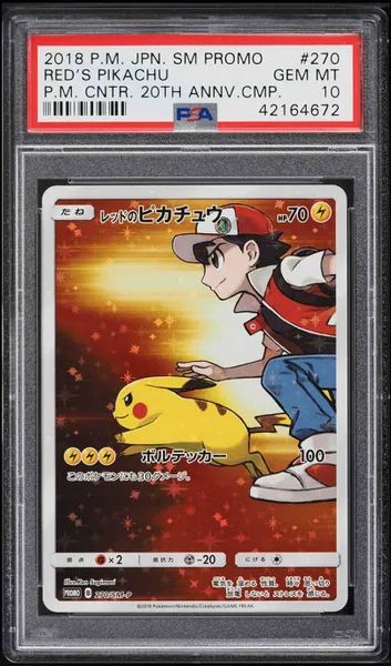 Red's Pikachu · Japanese 20th Anniversary #270/SM-P (2018), PSA 10