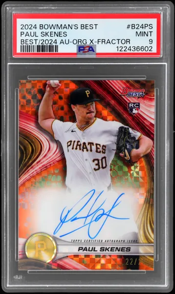 Paul Skenes · Bowman's Best of 2024 Autograph Orange X-Fractor 22/25 #B24PS (2024), PSA 9