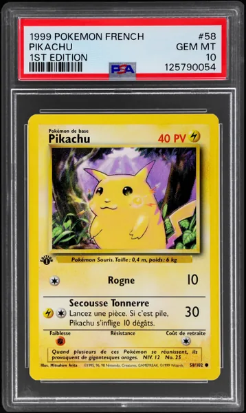 Pikachu · French Base Set 1st Edition #58 (1999), PSA 10