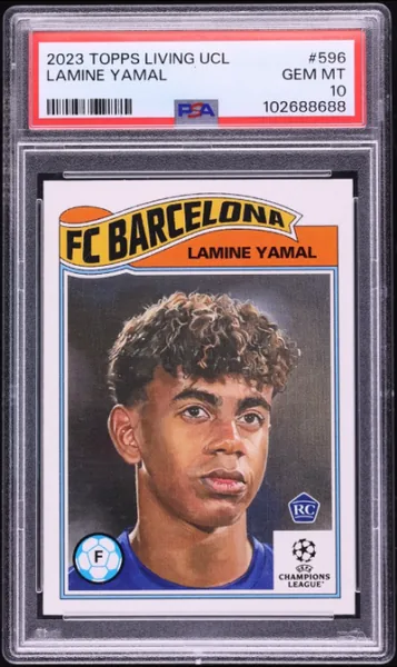 Lamine Yamal · Topps Living UEFA Champions League Rookie #596 (2023), PSA 10