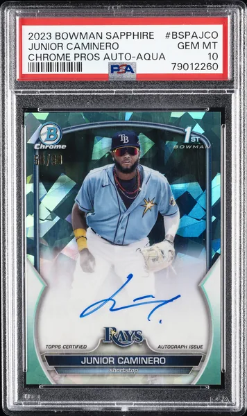 2023 #BSPAJCO Junior Caminero PSA 10 Bowman Sapphire Edition Chrome Prospects Autographs Baseball