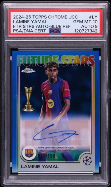 2024 Topps Chrome UEFA CC Future Stars Blue Refractor Lamine Yamal AUTO DNA 9 /150 PSA 10 GEM