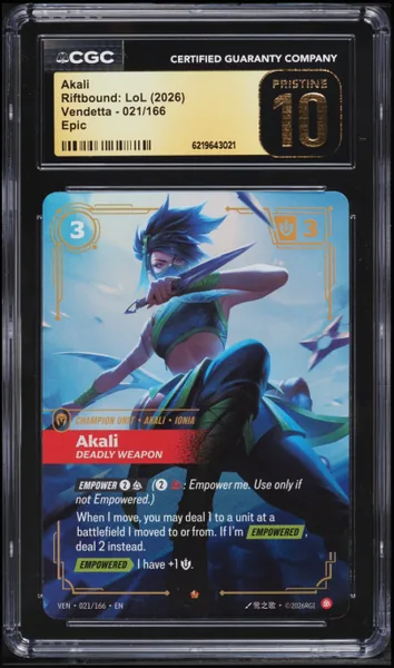 2026 Riftbound League Of Legends LoL Vendetta Epic Akali #021 CGC 10 PRISTINE