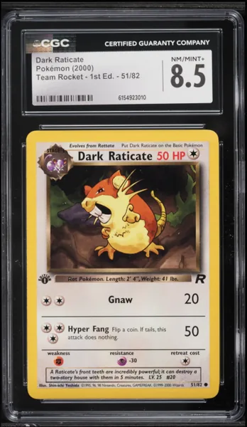 2000 Pokemon Team Rocket 1st Edition Dark Raticate #51 CGC 8.5 NM-MT+