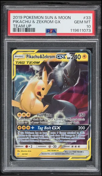2019 Pokemon Sun & Moon Team Up Holo Pikachu & Zekrom GX #33 PSA 10 GEM MINT