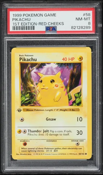 1999 Pokemon Base Set Shadowless 1st Edition Red Cheeks Pikachu #58 PSA 8 NM-MT