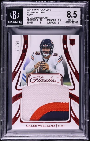 Caleb Williams · Flawless Ruby Rookie Patch /15 #FRP-CWS (2024), BGS 8.5
