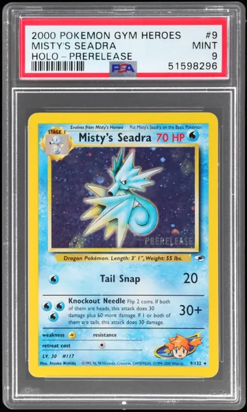 Misty's Seadra · Gym Heroes Holo Prerelease #9 (2000), PSA 9