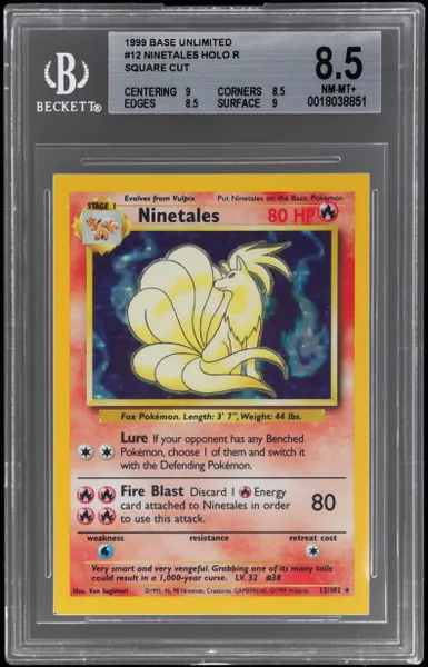 1999 Pokemon Base Square Cut Ninetales #12 BGS 8.5