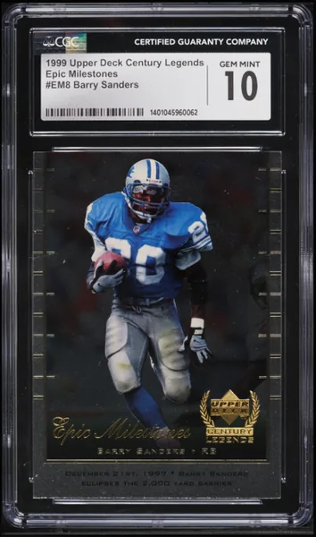 1999 Upper Deck Century Legends Epic Milestones Barry Sanders #EM8 CGC 10 GEM MINT