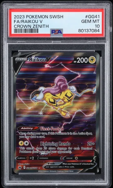 2023 Pokemon Sword & Shield Crown Zenith Alt Art Raikou V #GG41 PSA 10 GEM MINT