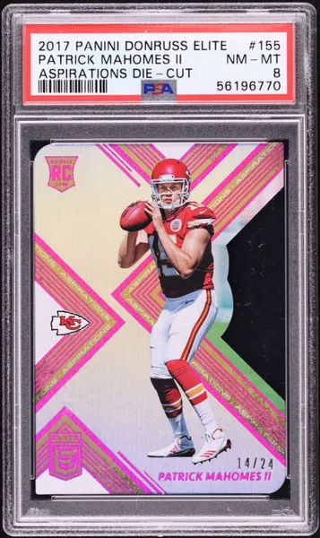 Patrick Mahomes II · Donruss Elite Aspirations Die-Cut Rookie /24 #155 (2017), PSA 8
