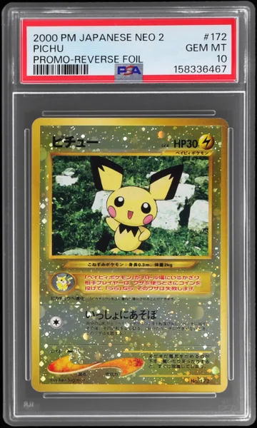 2000 Pokemon Neo 2 Promo Japanese Reverse Holo Pichu #172 PSA 10
