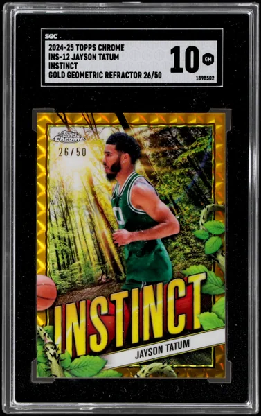 2024 Topps Chrome Instinct Gold Geometric Refractors Jayson Tatum #INS12 26/50 SGC 10
