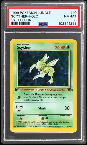 Scyther · Jungle 1st Edition Holo #10 (1999), PSA 8