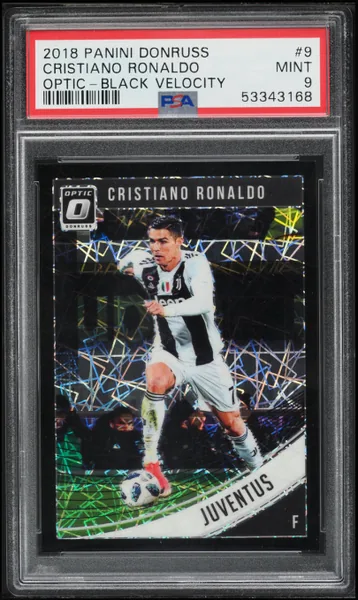 Cristiano Ronaldo · Donruss Optic Black Velocity /25 #9 (2018), PSA 9