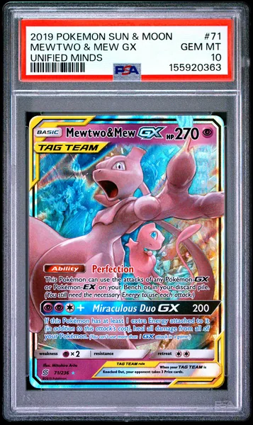 Mewtwo & Mew GX · Unified Minds #71 (2019), PSA 10