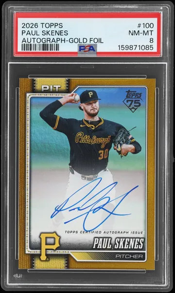 2026 Topps Flagship Real One Autograph Gold Foil Paul Skenes #100 50/50 PSA 8