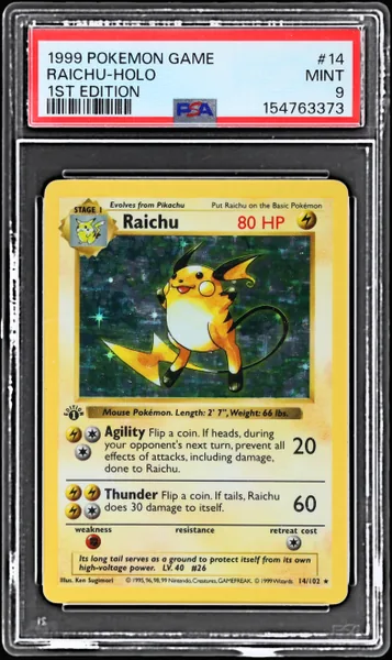 1999 Pokemon Base Set Holo 1st Edition Raichu #14 PSA 9