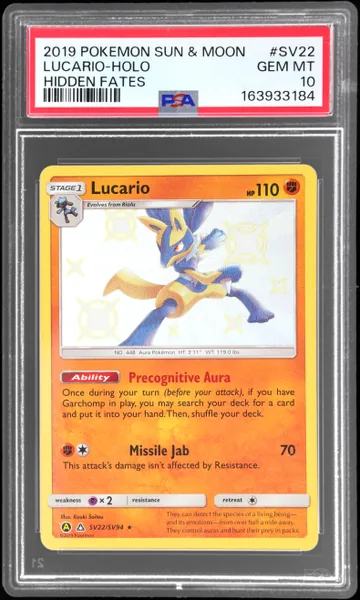 Lucario · Hidden Fates Shiny Vault Holo #SV22 (2019), PSA 10