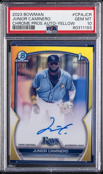 2023 #CPAJCR Junior Caminero PSA 10 Bowman Chrome Prospect Autographs Baseball