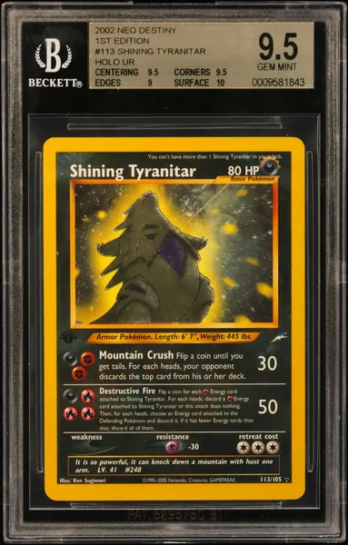 2002 #113 Shining Tyranitar HOLO R BGS 9.5 Neo Destiny 1st Edition