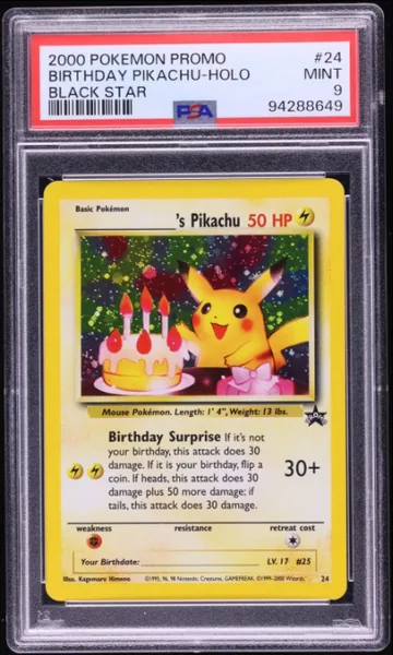 2001 Pokemon Black Star Promo Holo Birthday Pikachu #24 PSA 9 MINT
