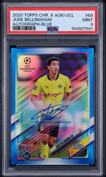 2020 Topps Chrome X Aoki UEFA Champions League Blue Jude Bellingham ROOKIE AUTO /10 #68 PSA 9