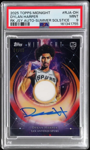 Dylan Harper · Topps Midnight Rookie Jersey Autograph Summer Solstice 24/50 #RJA-DH (2025), PSA 9
