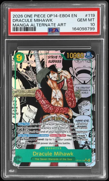 2026 One Piece the Azure Sea's Seven Manga Alternate Art Dracule Mihawk #OP14-119 PSA 10