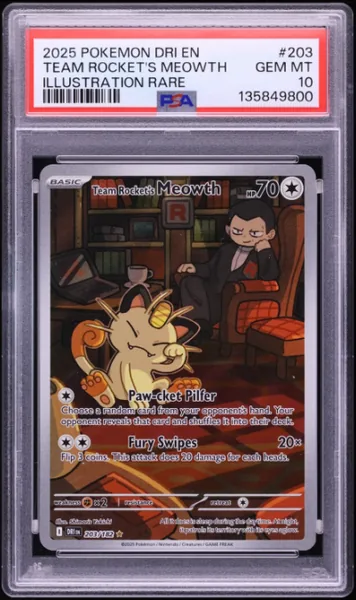 Team Rocket's Meowth · Destined Rivals Illustration Rare #203 (2025), PSA 10