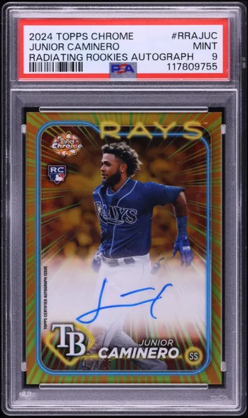 2024 Topps Chrome Radiating Junior Caminero ROOKIE AUTO /23 #RRAJUC PSA 9 MINT