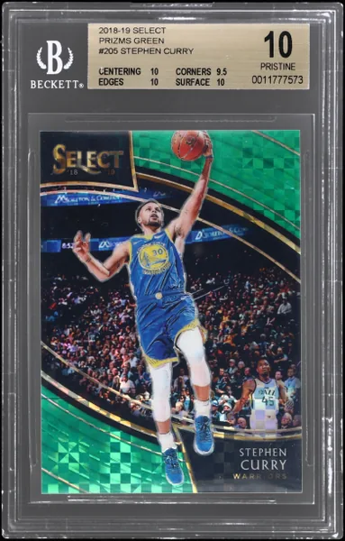2018 Panini Select Courtside Green Prizm Stephen Curry #205 5/5 BGS 10