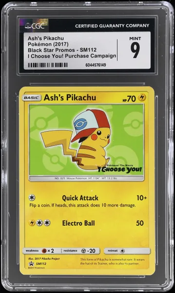 2017 Pokemon Sun and Moon Black Star Promo I Choose You Ash's Pikachu #SM112 CGC 9