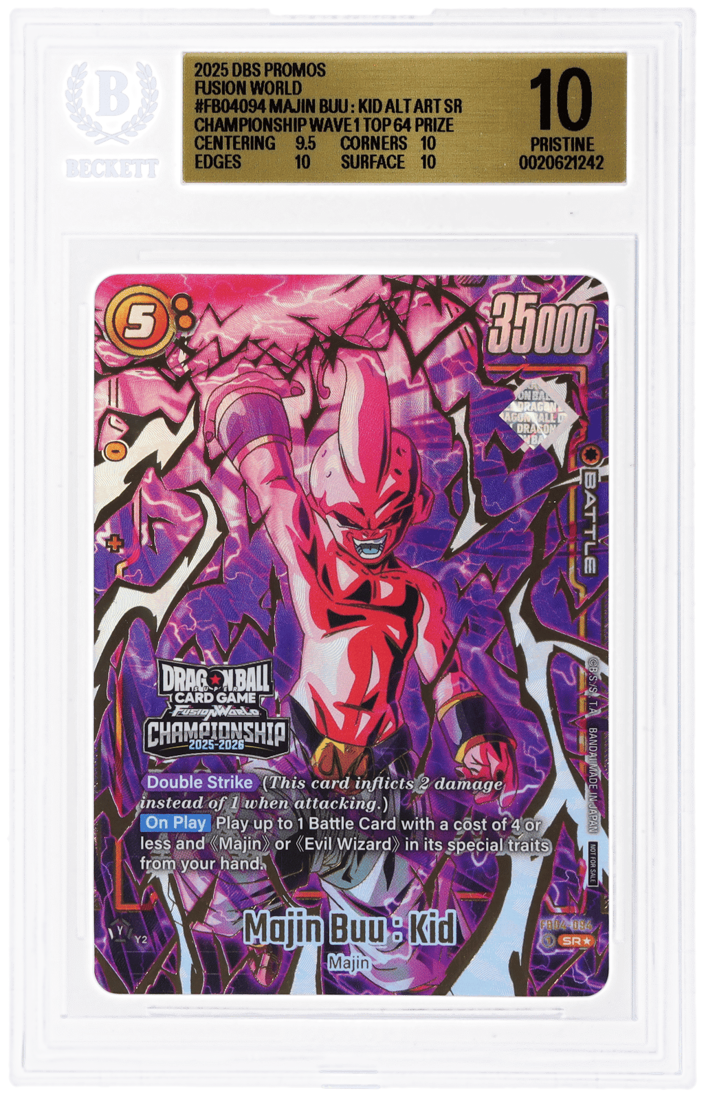 2025 Dragon Ball Super Card Game Fusion World Championship 2025-2026 Wave 1 Top 64 Prize Alternate Art Majin Buu Kid #FB04-094 BGS 10