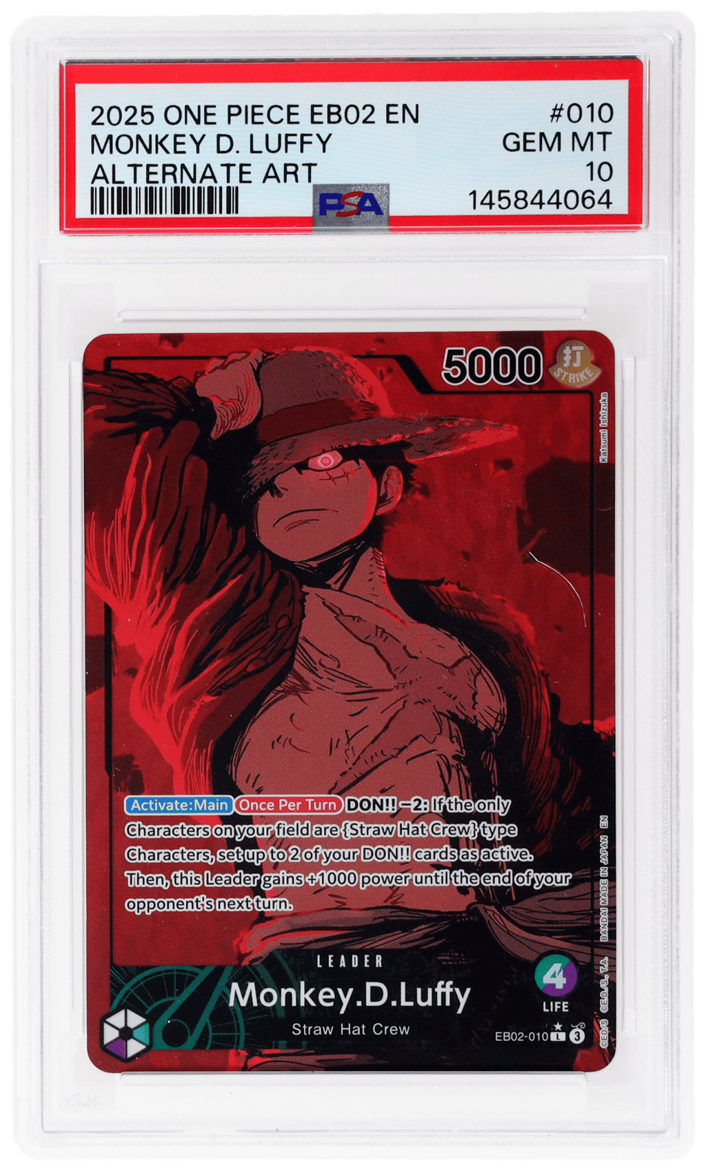 2025 One Piece Anime 25th Collection Leader Alternate Art Monkey D. Luffy #EB02010 PSA 10