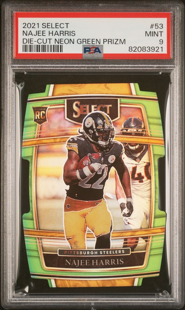 2021 Najee Harris #53 Select Neon Green Die Cut PSA 9.0
