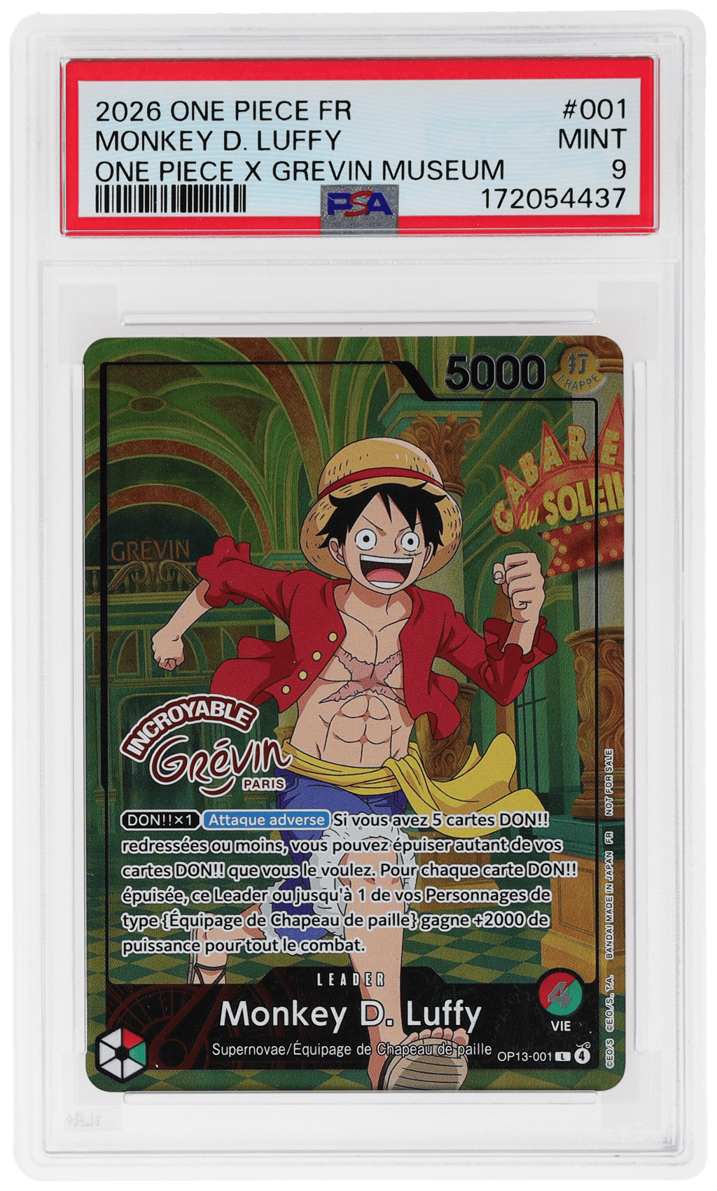 2026 One Piece Card Game Promo French One Piece × Grevin Museum Monkey D. Luffy #OP13-001 PSA 9