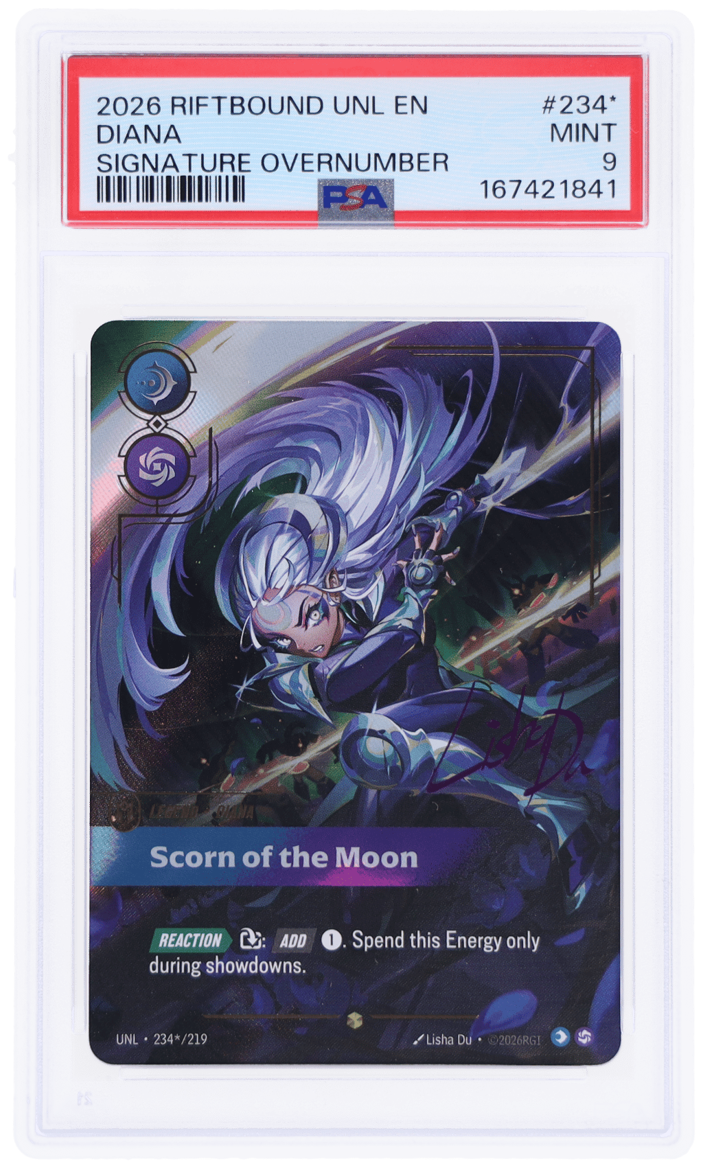 2026 Riftbound League of Legends Unleashed Signature Overnumber Diana Scorn of the Moon #234 PSA 9
