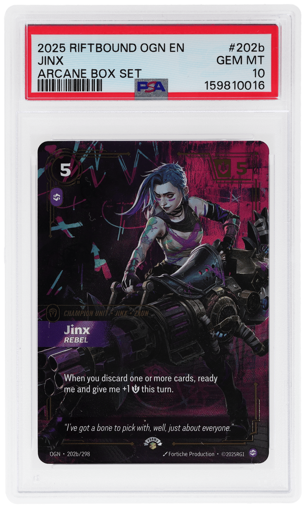 2025 Riftbound League of Legends Origins Arcane Box Set Jinx #202b PSA 10