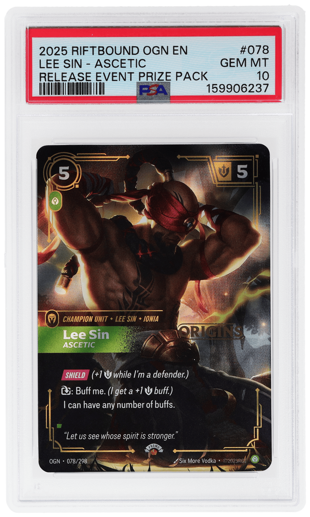 2025 Riftbound League of Legends Origins Ascetic Release Event Prize Pack Lee Sin #078 PSA 10