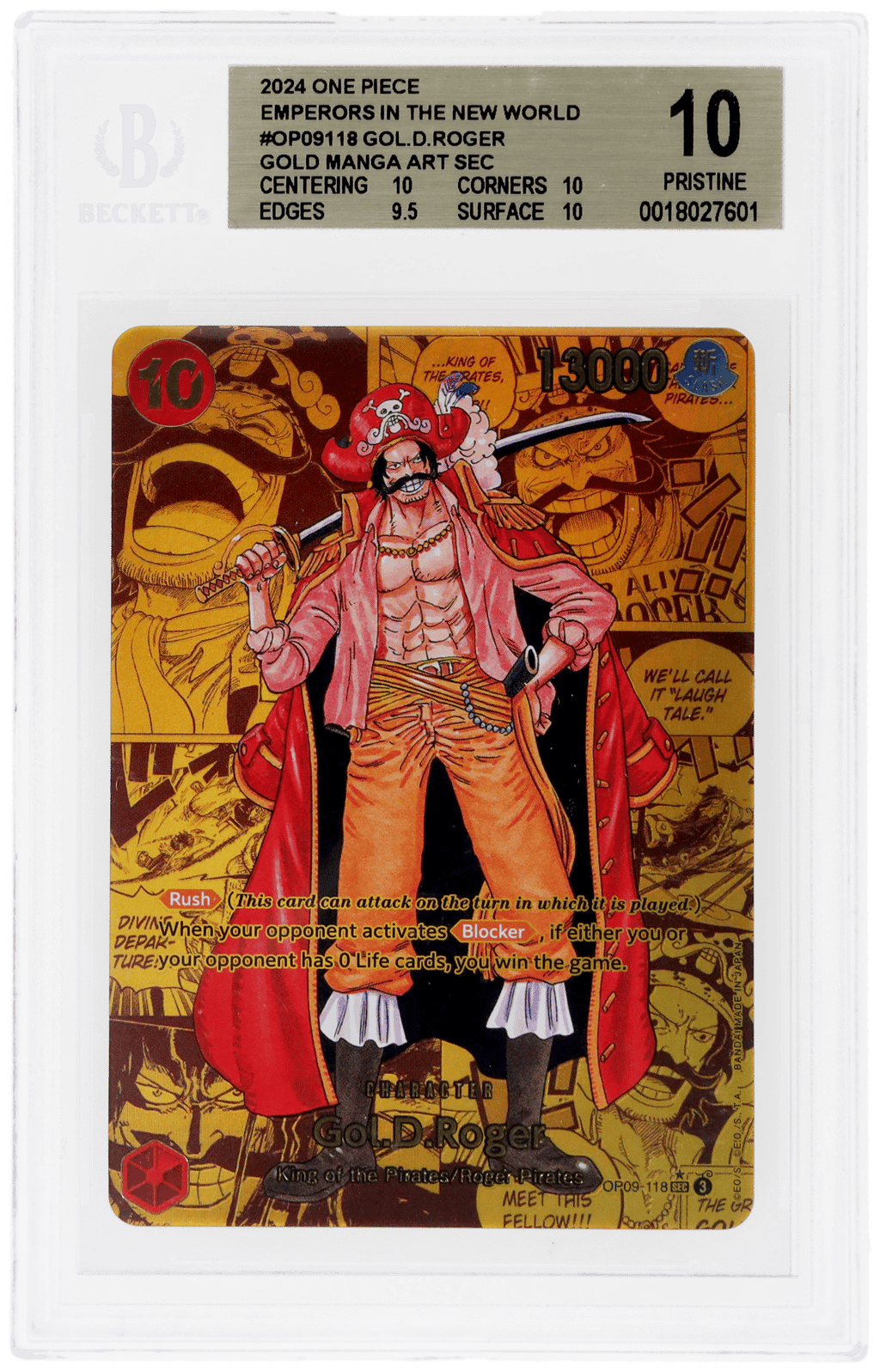 2024 One Piece Emperors In New World Gold Manga Alternate Art Gol D Roger #OP09-118 BGS 10