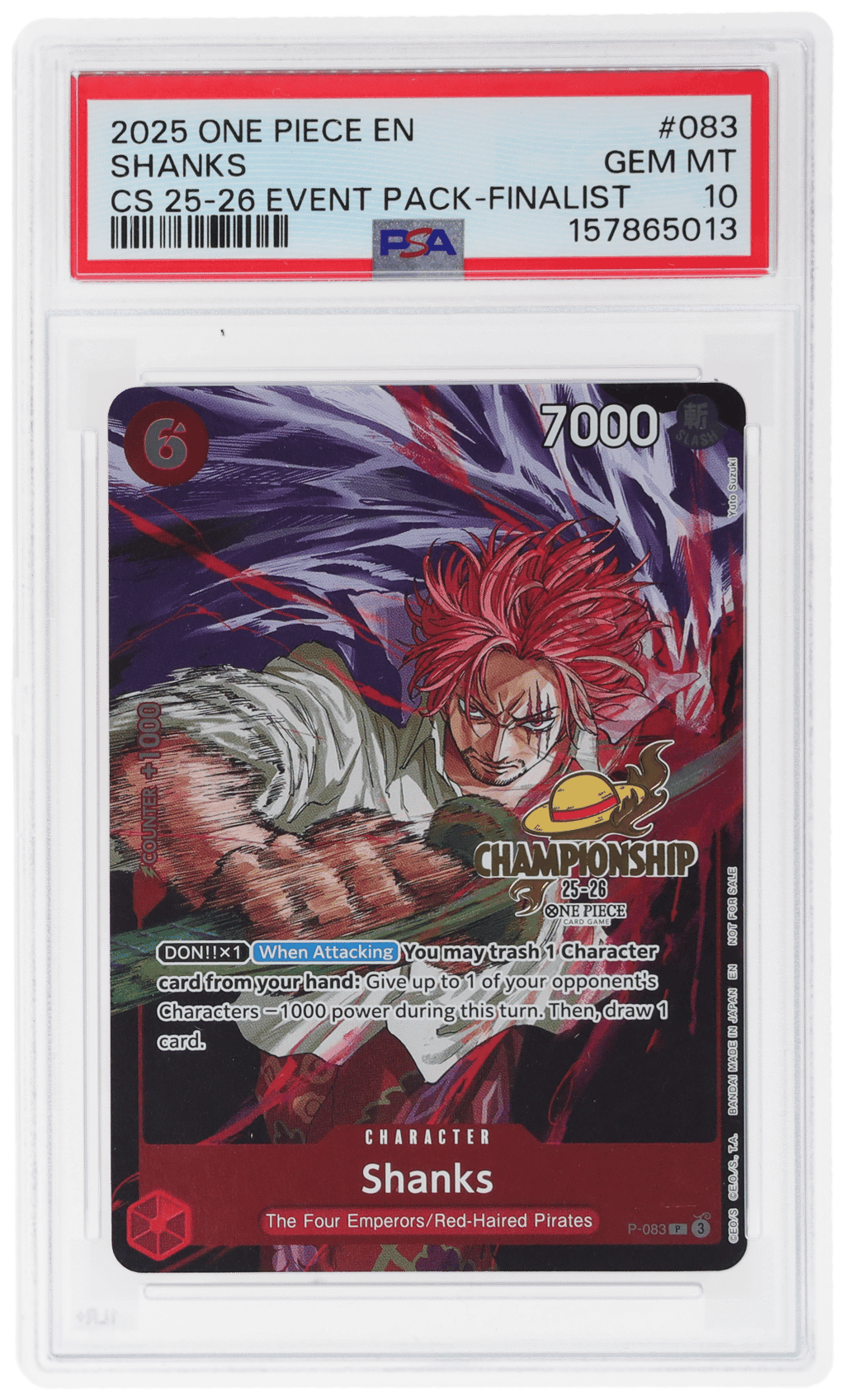 2025 One Piece Championship '25-'26 Event Pack Finalist Shanks #P-083 PSA 10