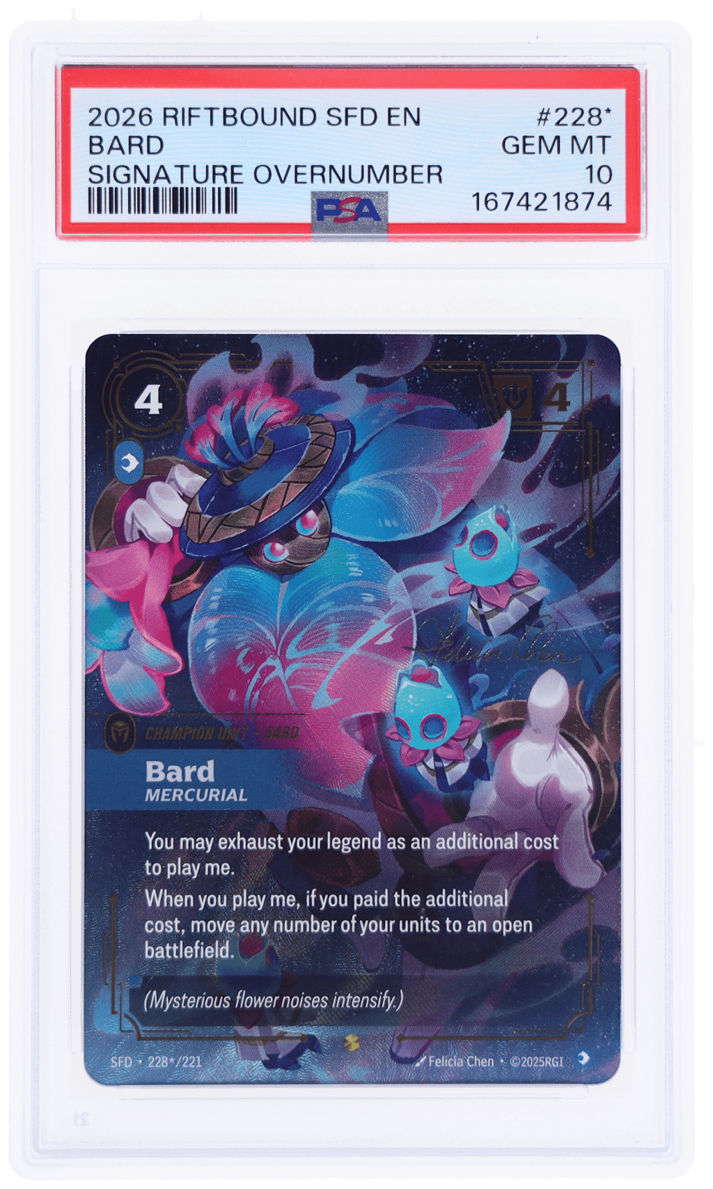 2026 Riftbound League of Legends Spiritforged Signature Overnumber Bard #228* PSA 10