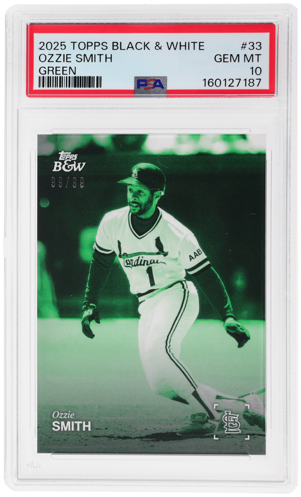 2025 Topps Black and White Green Ozzie Smith #33 99/99 PSA 10