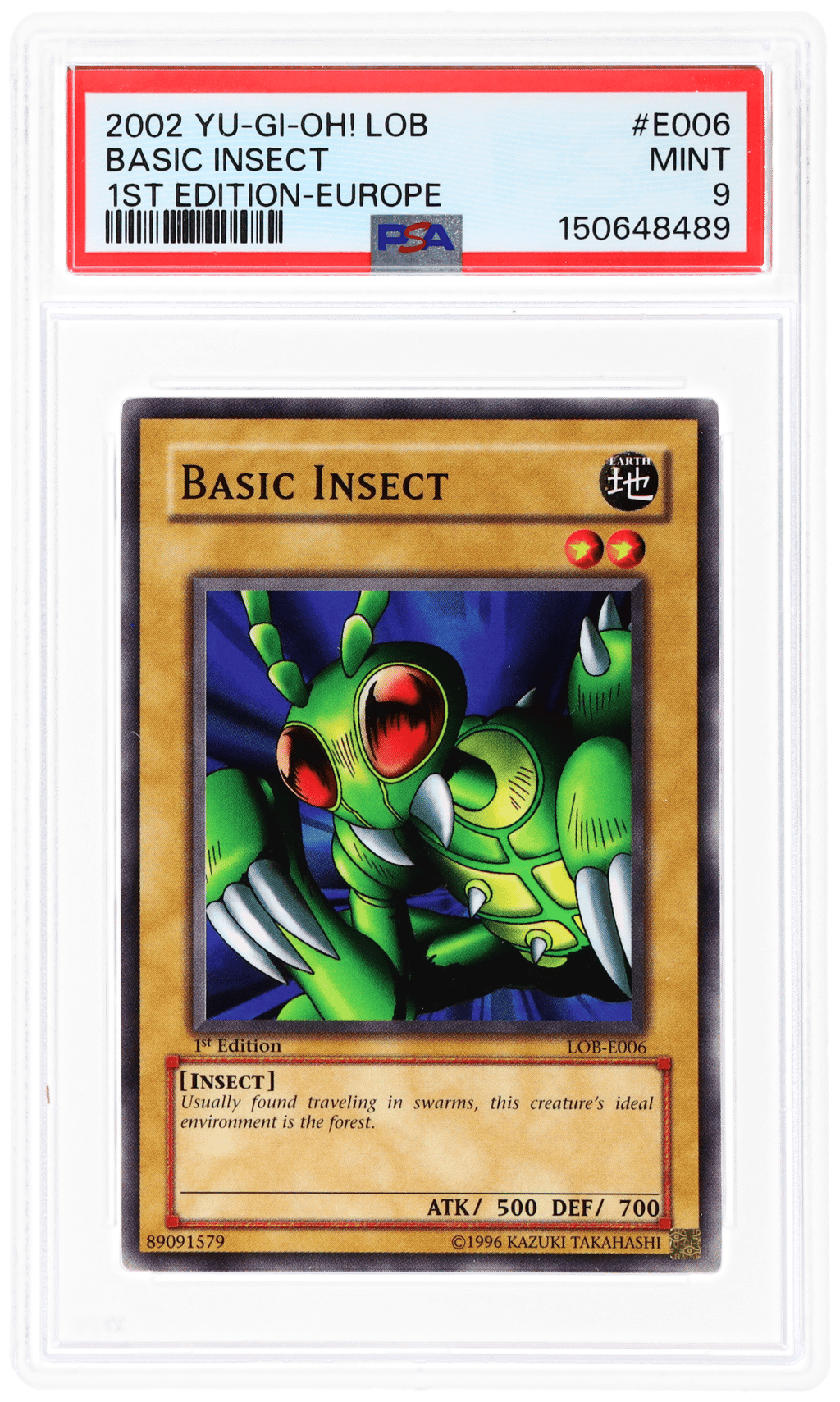 2002 Yu-Gi-Oh Legend of Blue Eyes White Dragon 1st Edition European English Basic Insect #LOBE006 PSA 9