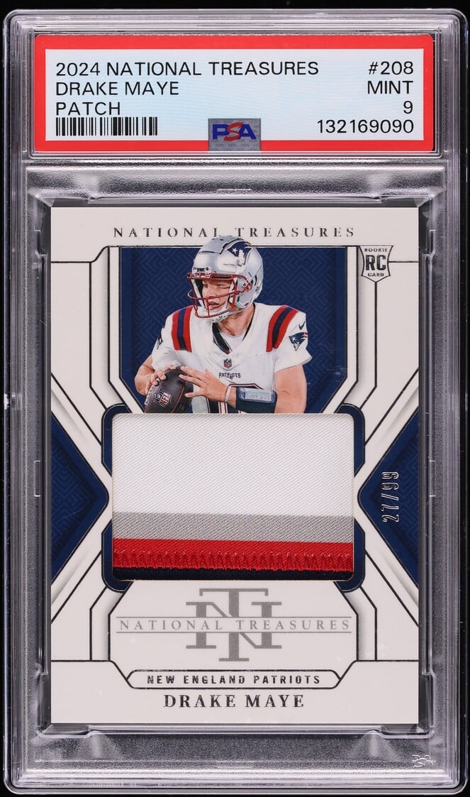 2024 National Treasures Drake Maye ROOKIE PATCH /99 #208 PSA 9 MINT