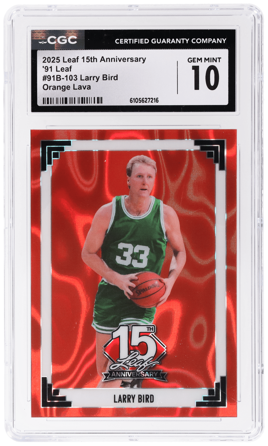 2025 Leaf 15th Anniversary Orange Lava Larry Bird #91B103 3/4 CGC 10