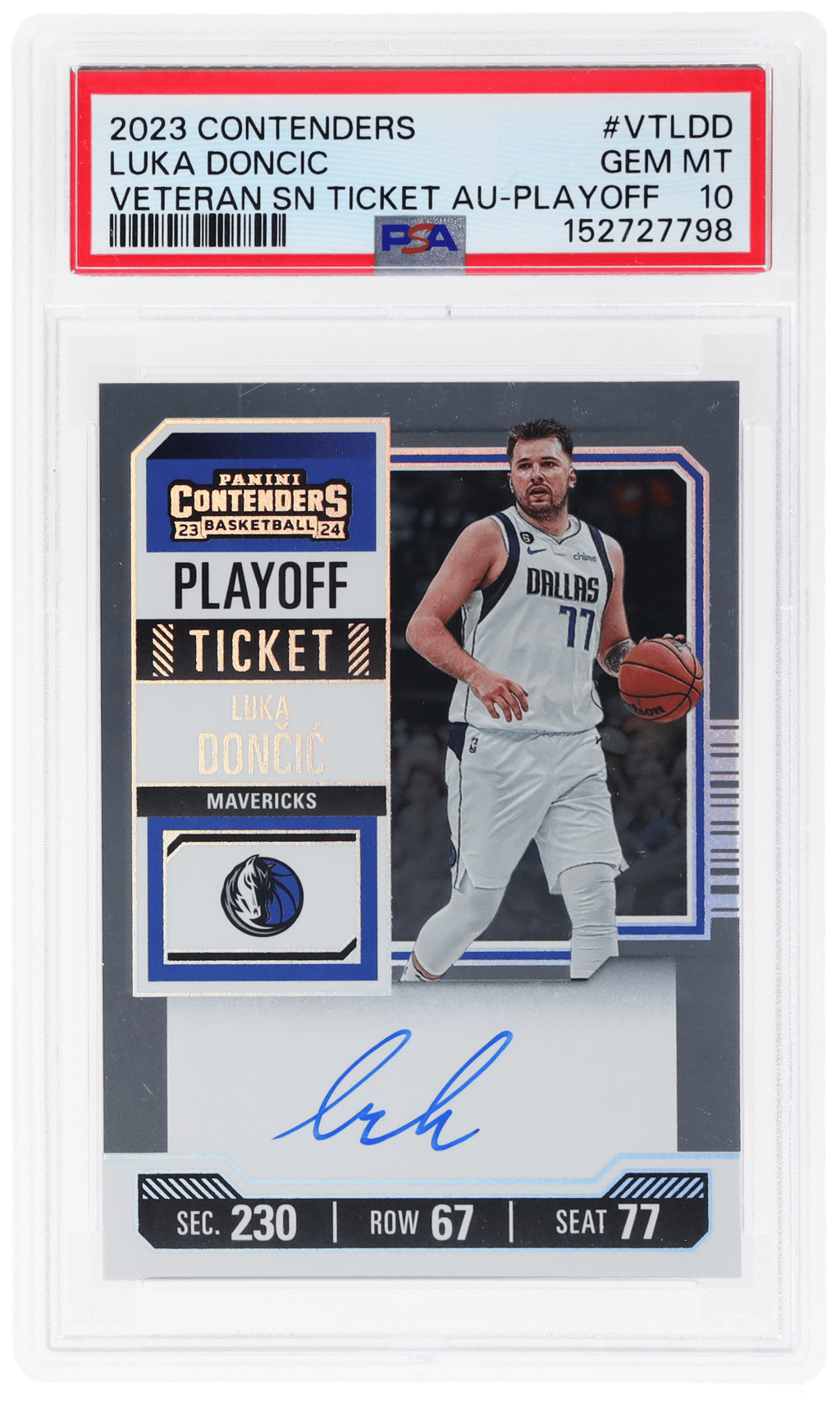 2023 Panini Contenders Veteran Season Ticket Autograph Playoff Luka Doncic #VT-LDD PSA 10