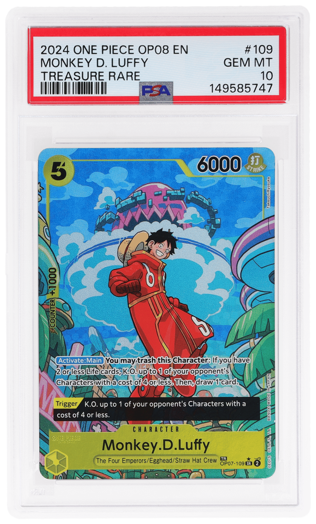 2024 One Piece Two Legends Treasure Rare Monkey D Luffy #OP07109 PSA 10